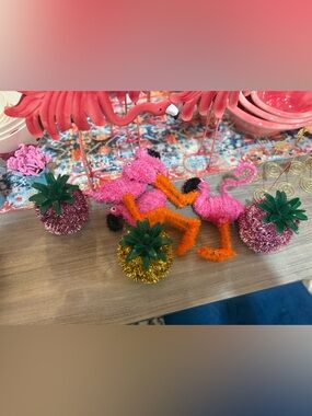 Bright Pink & Orange Decorative Flamingo Figurines